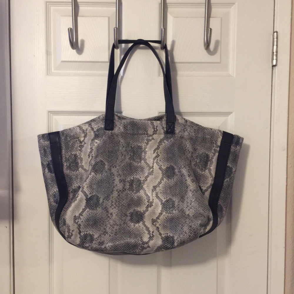 Snake Python Print 2 Handle Taupe Gray Black Embe… - image 4